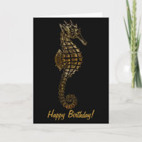 Golden SEA HORSE Funky Birthday Card Series