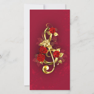 Carte Golden Treble Clef avec fleurs Roses