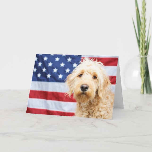 Carte Goldendoodle avec drapeau américain (Devant)