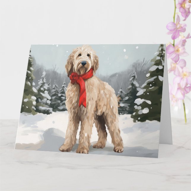 Carte Goldendoodle Chien dans Noël de neige (Orchidée)