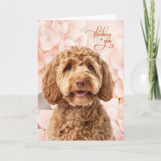 Carte Goldendoodle Chien Hydrangea Rose Pensée pour Vous (Devant)