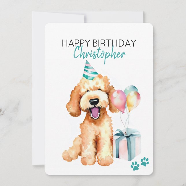 Carte Goldendoodle Chien Personnalisé Joyeux Anniversair (Devant)