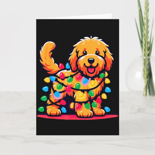 Carte Goldendoodle Christmas Tree Xmas Lights Golden Doo (Devant)