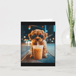 Carte Goldendoodle drôle buvant du café glacé mème anima