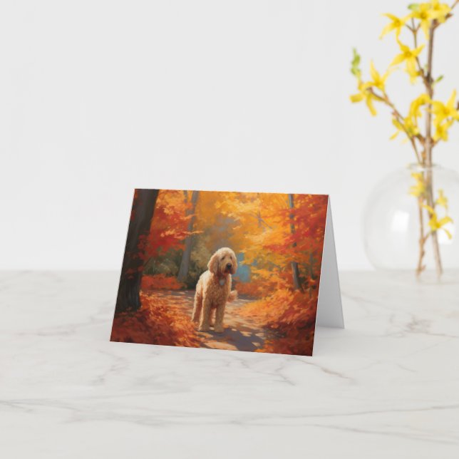 Carte Goldendoodle en automne Leaves Fall Inspire (Fleur jaune)