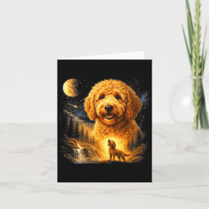 Carte Goldendoodle hurlant à la lune mystique vintage