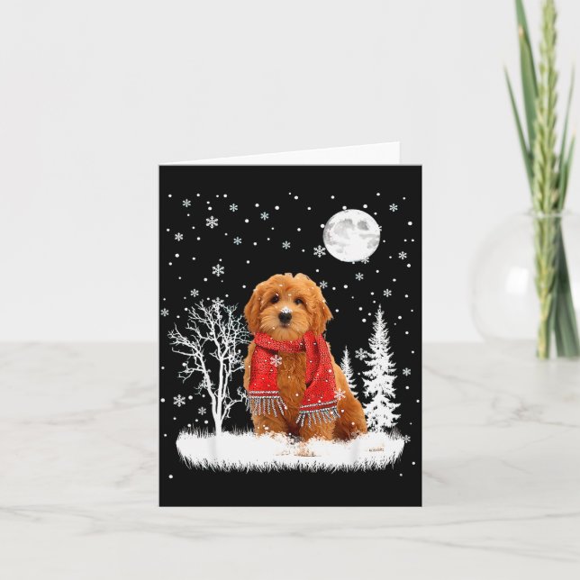 Carte Goldendoodle Under Moonlight Snow Christmas Pajama (Devant)
