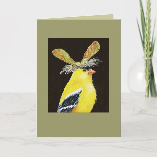 Carte Goldfinch avec casquette de graine d'érable (Devant)