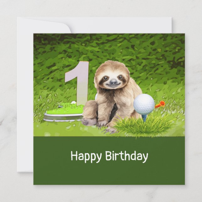 Carte Golf 1er anniversaire avec Sloth Golfer (Devant)