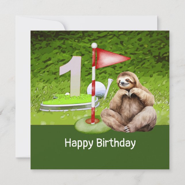 Carte Golf 1er anniversaire avec Sloth Golfer (Devant)