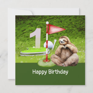 Carte Golf 1er anniversaire avec Sloth Golfer