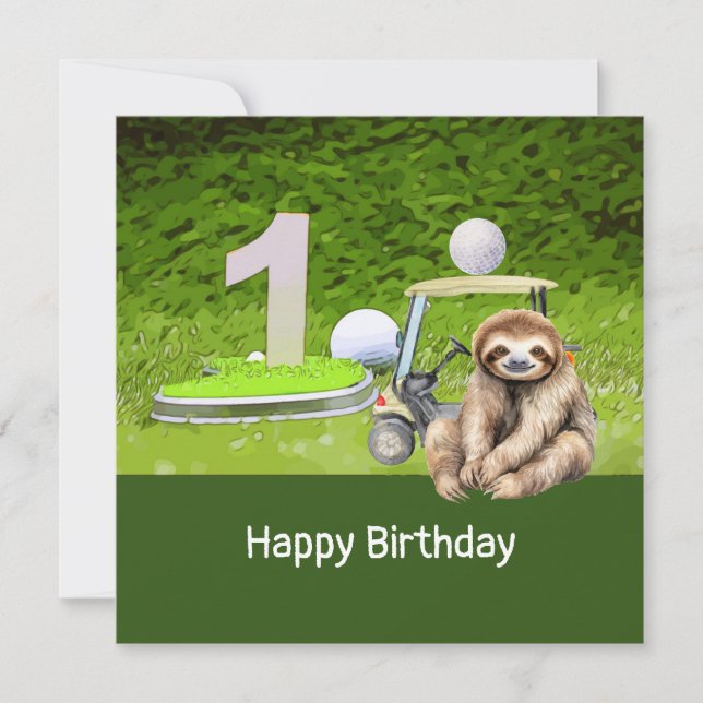 Carte Golf 1er anniversaire avec Sloth Golfer (Devant)