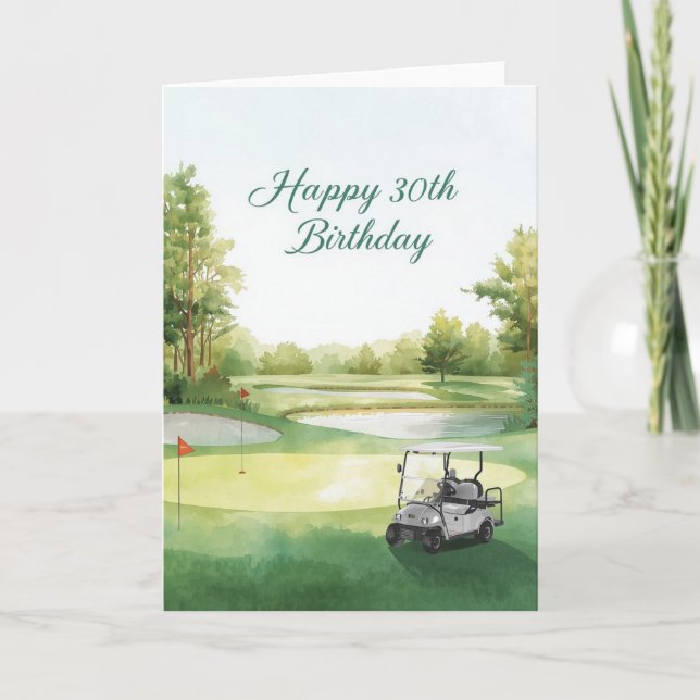 Carte Golf 30e anniversaire avec voiturette sur le vert (Devant)