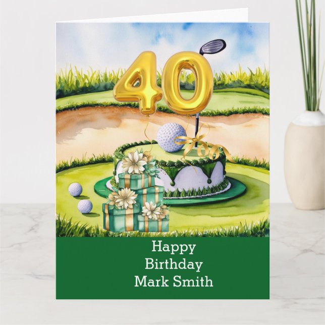 Carte Golf 40e anniversaire avec gâteau sur le terrain d (Devant)