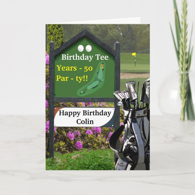 Carte Golf 50th Birthday Card - 'Birthday Tee' (Devant)