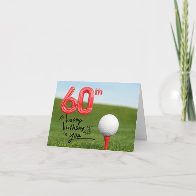 Carte Golf 60e anniversaire avec balle de golf sur vert (Devant)