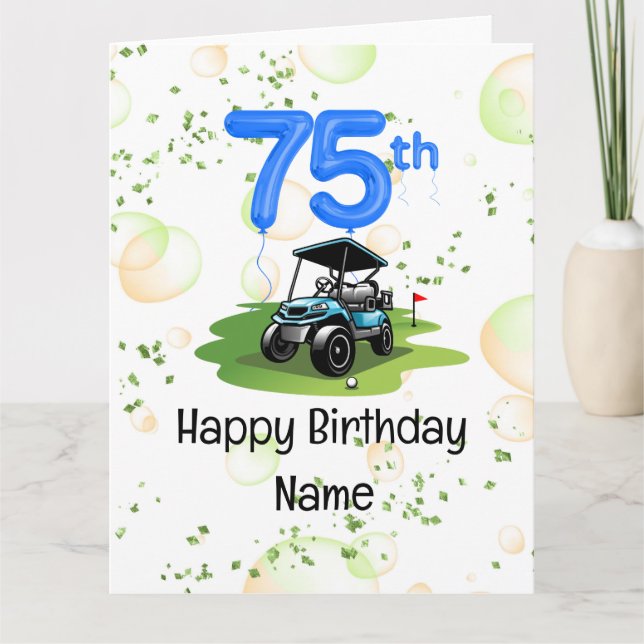 Carte Golf 75e anniversaire pour golfeur avec voiturette (Devant)