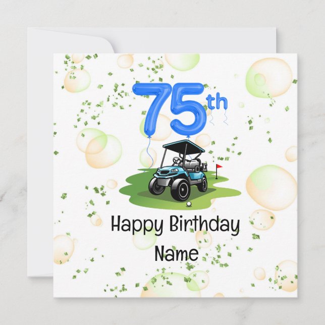 Carte Golf 75e anniversaire pour golfeur avec voiturette (Devant)