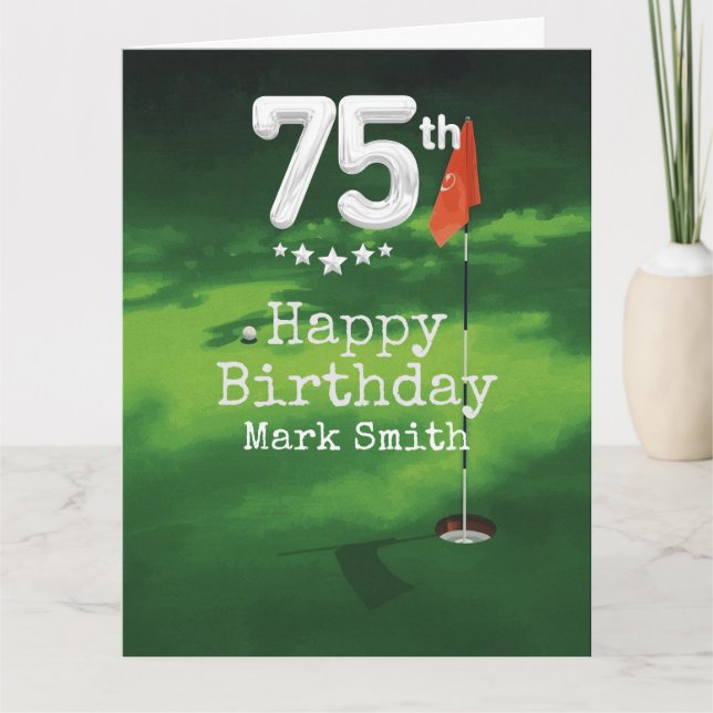 Carte Golf  75e anniversaire sur gazon vert (Devant)
