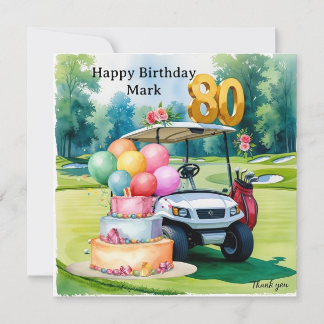 Carte Golf 80e anniversaire avec balle de golf pour golf (Devant)
