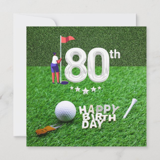 Carte Golf 80e anniversaire avec balle de golf pour golf (Devant)
