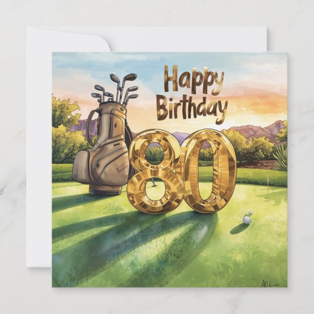 Carte Golf 80th Birthday with golf ball for golfer (Devant)