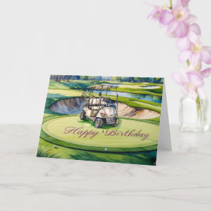 Carte Golf Anniversaire à Golfer avec voiturette de golf