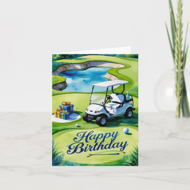 Carte Golf Anniversaire avec voiturette de golf (Devant)
