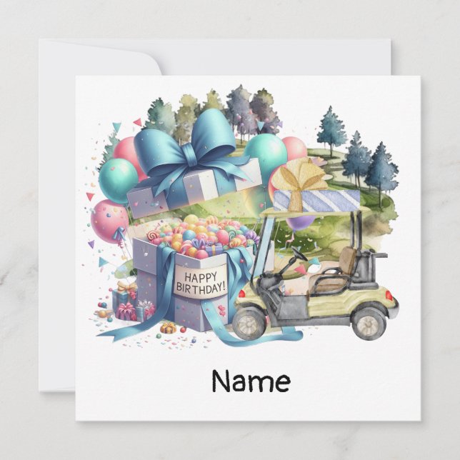 Carte Golf Anniversaire avec voiturette de golf (Devant)