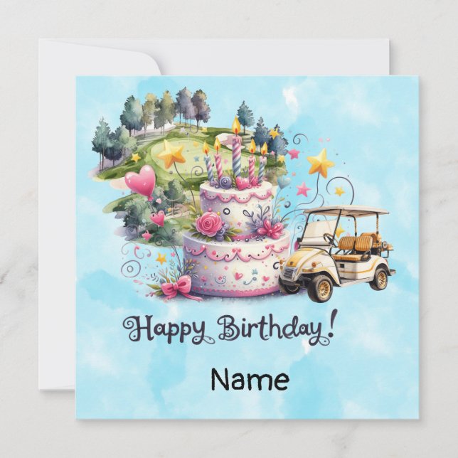Carte Golf Anniversaire avec voiturette de golf (Devant)