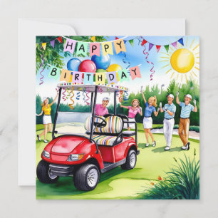 Carte Golf Anniversaire Thème avec voiturette de golf et
