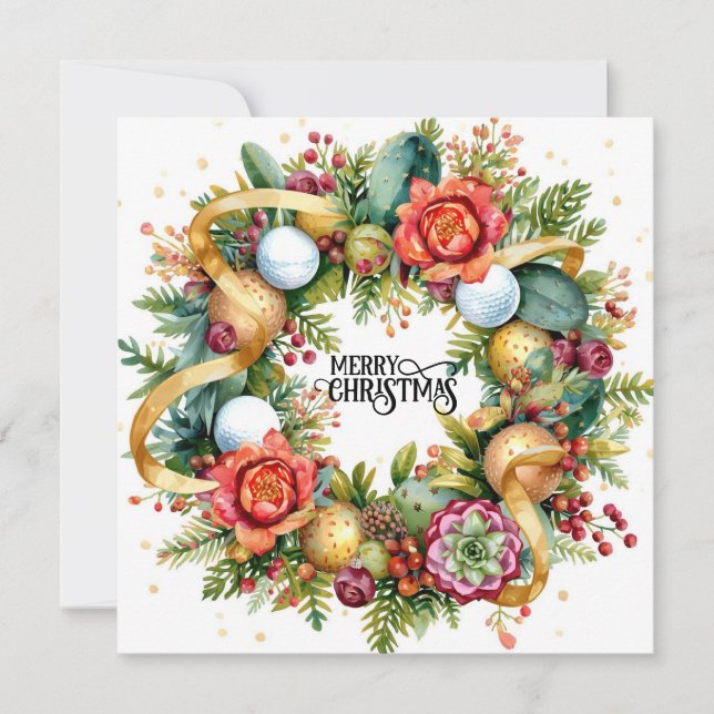 Carte Golf Christmas Wreath for Golfer with golf ball  (Devant)