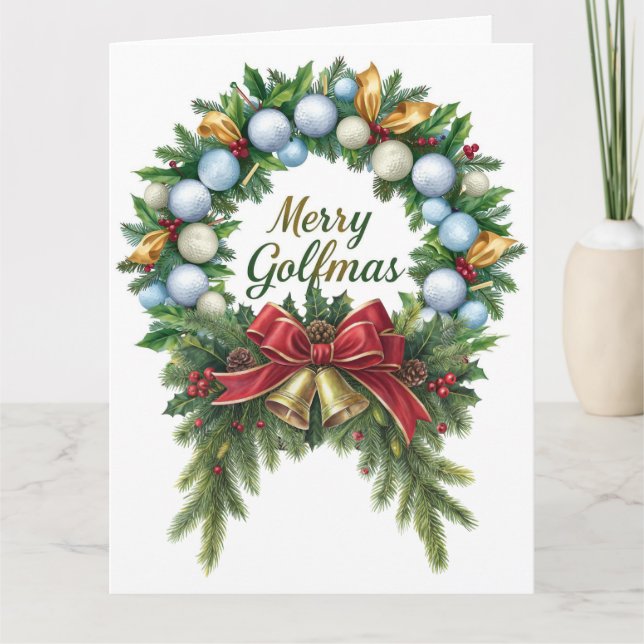 Carte Golf Christmas Wreath for Golfer with golf ball  (Devant)