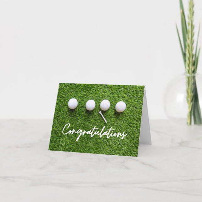 Carte Golf Félicitations avec balles sur herbe verte (Devant)