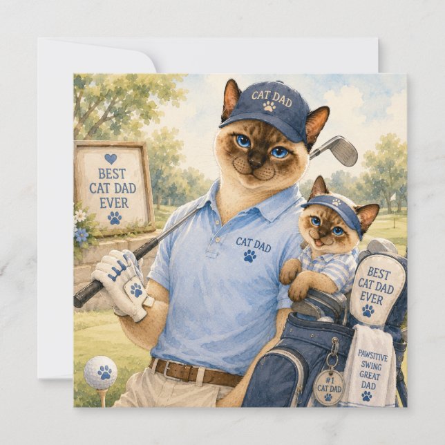 Carte Golf Fête des Pères pour les amateurs de chat et d (Devant)