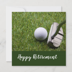 Carte Golf heureux retraite avec balle de golf et putter