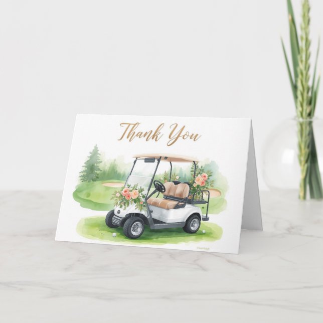 Carte Golf Merci avec chariot de golf et fleurs (Devant)