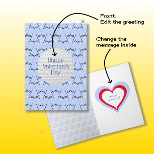 Carte Golf motif texte personnalisé bleu Saint Valentin