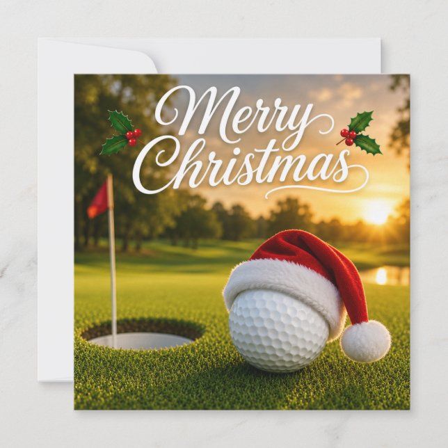 Carte Golf Noël avec balle de golf sur gazon vert (Devant)