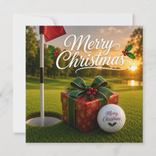 Carte Golf Noël avec balle de golf sur gazon vert
