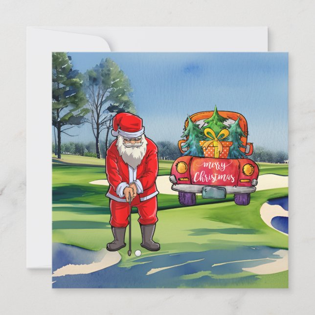 Carte Golf sapin de Noël en voiture rouge avec le Père N (Devant)