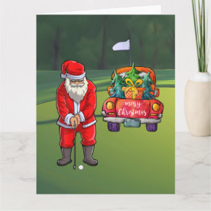 Carte Golf sapin de Noël en voiture rouge avec le Père N
