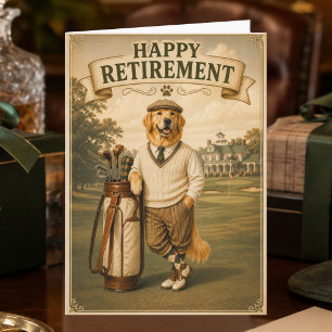 Carte Golf Vintage Joyeux Retraite Golden Retriever
