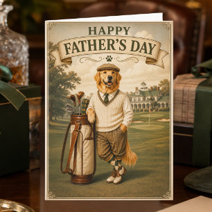 Carte Golf Vintage Retriever d'Or Bonne Fête des Pères