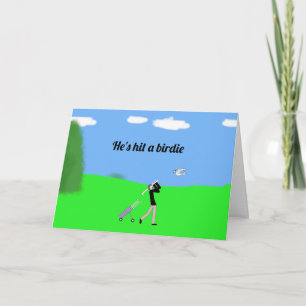 Carte golfer frappe un oiseau
