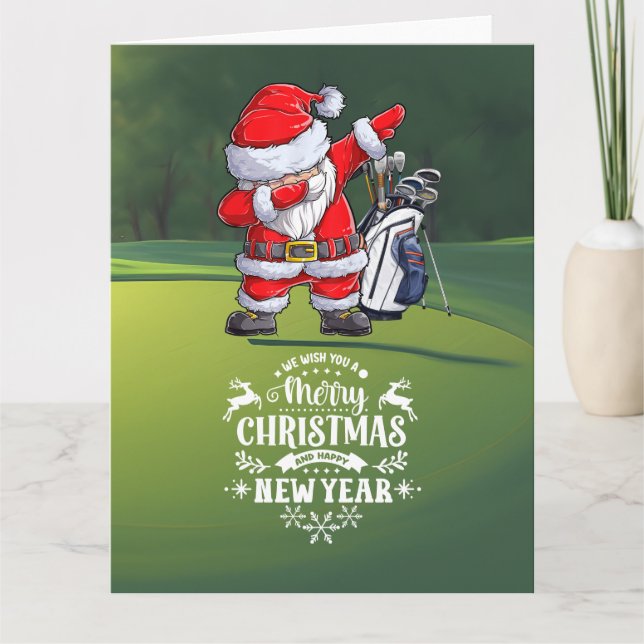 Carte Golfer Santa Claus Dabbing sur le cours Noël (Devant)
