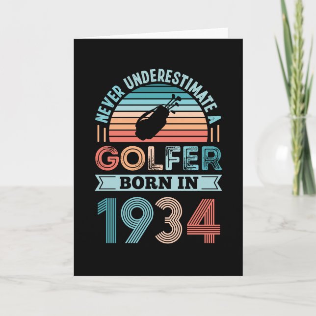 Carte Golfeur né 1934 Golfing 90e anniversaire Cadeau pa (Devant)