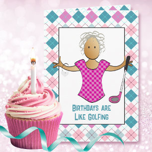 Carte Golfing Female Cartoon Drôle Anniversaire Ethnique