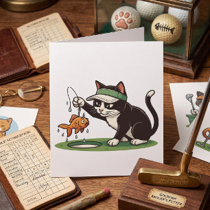 Carte Golfiste de chat drôle Pêche Aléa d'eau