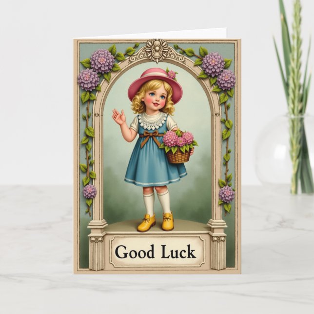 Carte Good Luck Girl Waving Card (Devant)